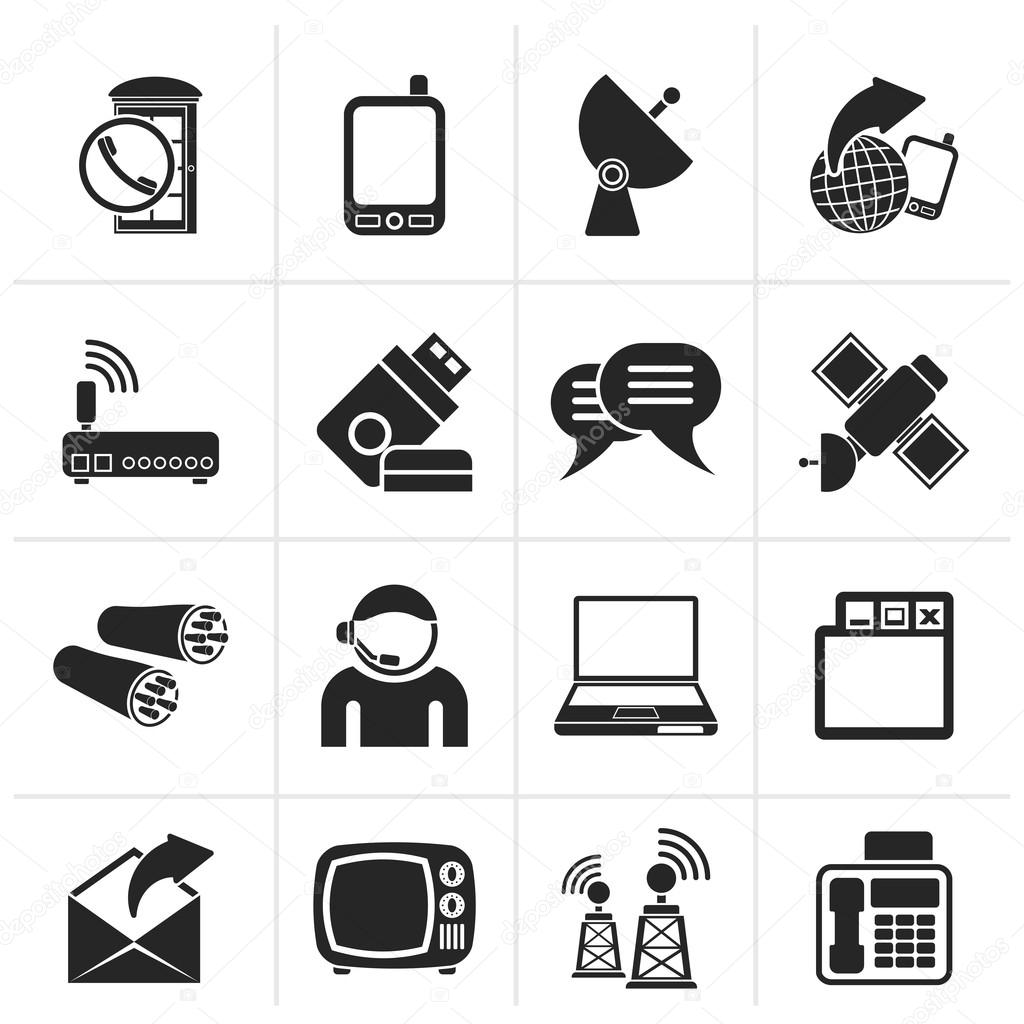 Black Communication, connection  and technology icons