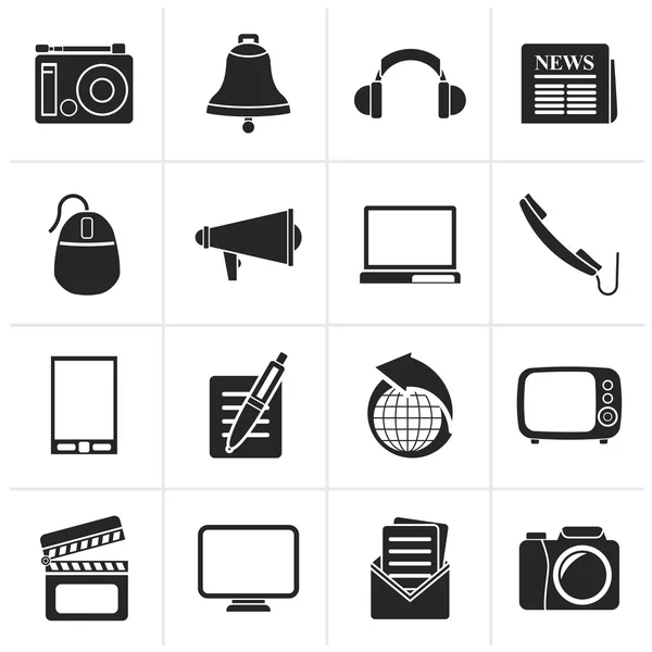 Iconos de comunicación y medios negros — Vector de stock