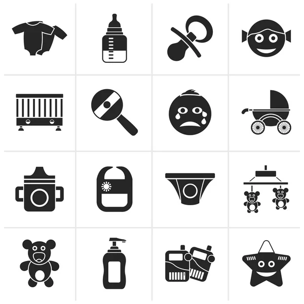 Black Baby, children and toys icons — Stock Vector
