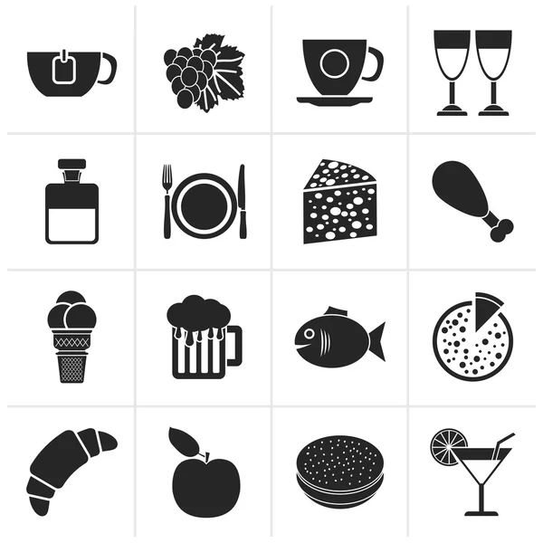 Iconos de comida, bebida y bebida negra — Vector de stock