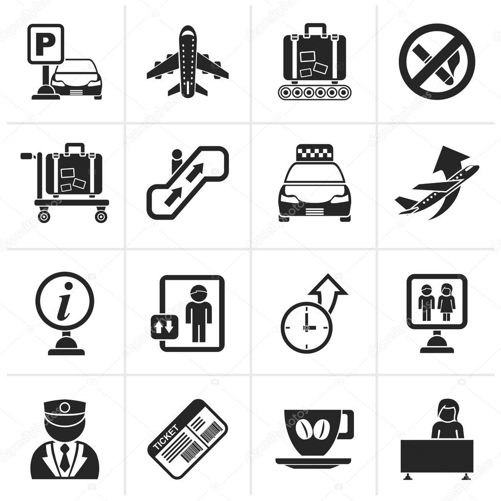 Black Airport and transportation icons