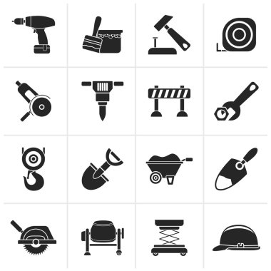 Siyah bina ve inşaat simgeler