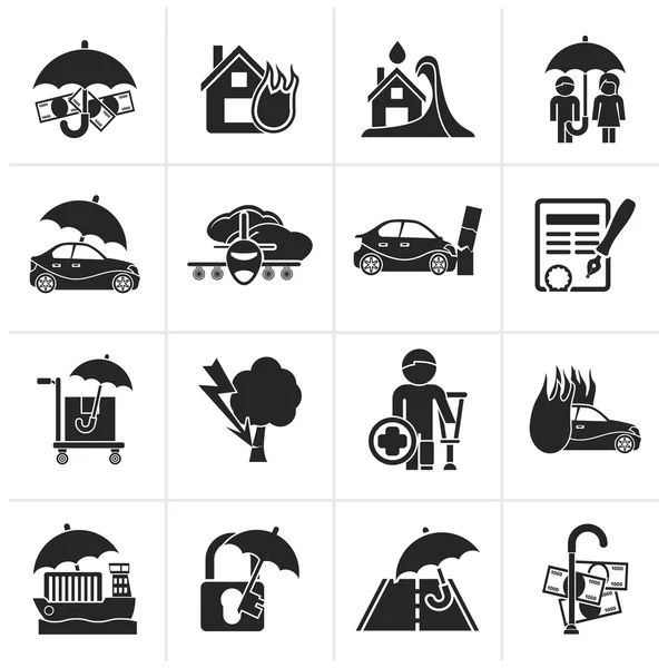 Black Insurance and risk icons — Stock Vector