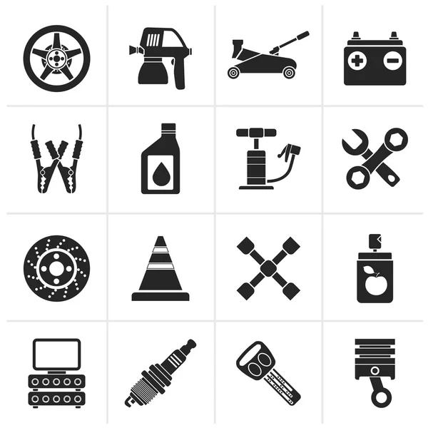 Schwarze Symbole für Transport und Autoreparatur — Stockvektor