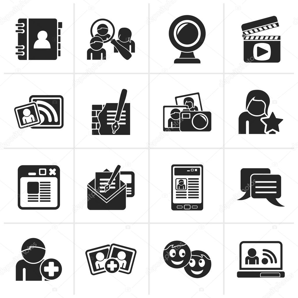Black social networking and communication icons