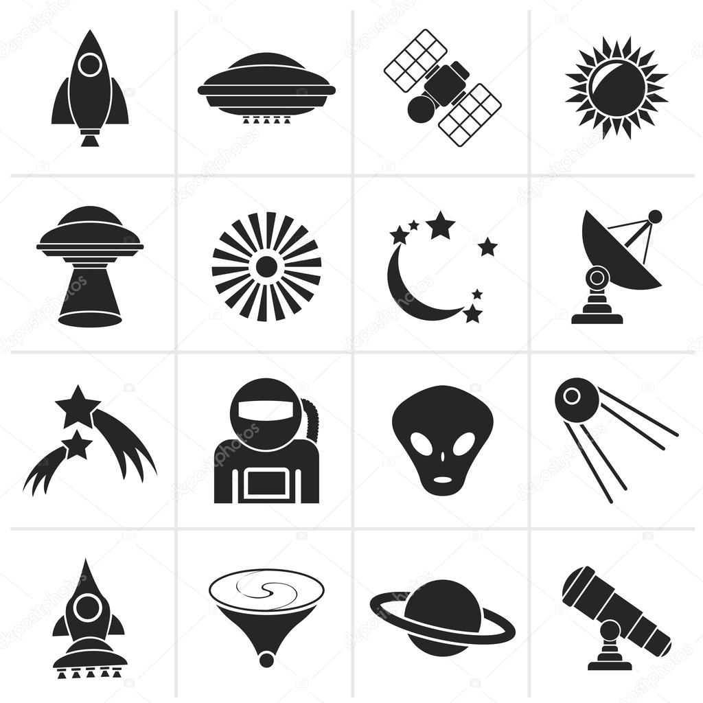 Black astronautics, space and universe icons