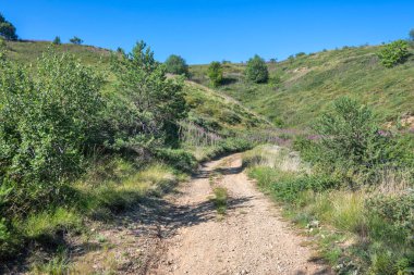 Bulgaristan 'ın Blagoevgrad bölgesinin Kongur tepesi çevresindeki Belasitsa Dağı yaz manzarası