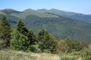 Bulgaristan 'ın Blagoevgrad bölgesinin Kongur tepesi çevresindeki Belasitsa Dağı yaz manzarası