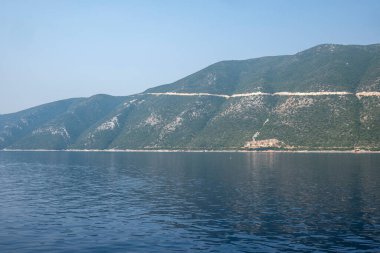 Lefkada, İyon Adaları, Yunanistan 'ın kıyı şeridinin inanılmaz panoramik manzarası