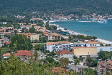 Panoramic Sunset view of village of Vasiliki at Lefkada, Ionian Islands, Greece