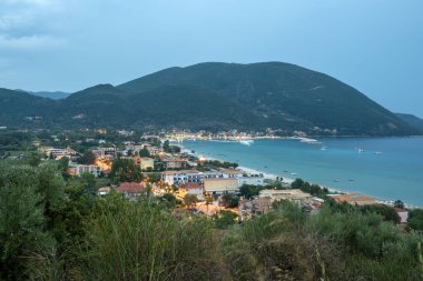 Panoramic Sunset view of village of Vasiliki at Lefkada, Ionian Islands, Greece