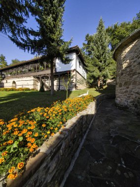 Sırbistan 'ın Ortaçağ Temski manastırının panoramik manzarası Aziz George, Pirot Bölgesi