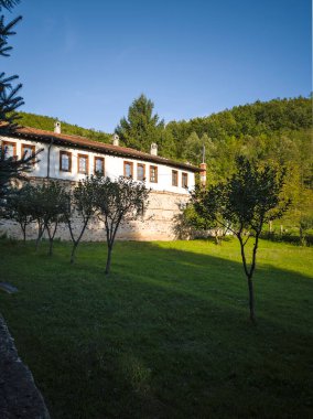 Sırbistan 'ın Ortaçağ Temski manastırının panoramik manzarası Aziz George, Pirot Bölgesi