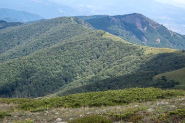 Bulgaristan 'ın Blagoevgrad bölgesinin Kongur tepesi çevresindeki Belasitsa Dağı yaz manzarası