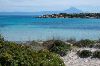 Karydi Sahili yakınlarındaki Sithonia kıyı şeridi, Chalkidiki, Orta Makedonya, Yunanistan
