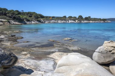 Karydi Sahili yakınlarındaki Sithonia kıyı şeridi, Chalkidiki, Orta Makedonya, Yunanistan
