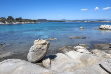 Karydi Sahili yakınlarındaki Sithonia kıyı şeridi, Chalkidiki, Orta Makedonya, Yunanistan