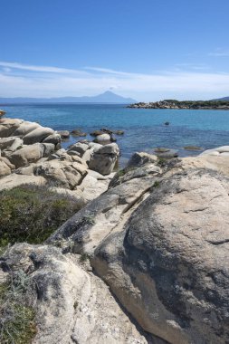 Karydi Sahili yakınlarındaki Sithonia kıyı şeridi, Chalkidiki, Orta Makedonya, Yunanistan