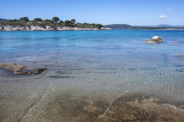 Karydi Sahili yakınlarındaki Sithonia kıyı şeridi, Chalkidiki, Orta Makedonya, Yunanistan