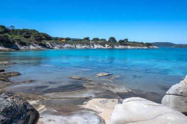Karydi Sahili yakınlarındaki Sithonia kıyı şeridi, Chalkidiki, Orta Makedonya, Yunanistan