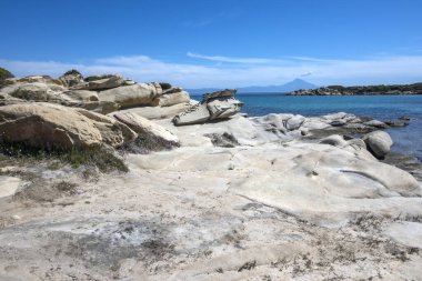Karydi Sahili yakınlarındaki Sithonia kıyı şeridi, Chalkidiki, Orta Makedonya, Yunanistan