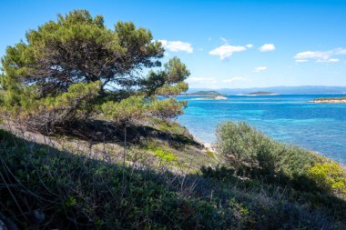 Karydi Sahili yakınlarındaki Sithonia kıyı şeridi, Chalkidiki, Orta Makedonya, Yunanistan
