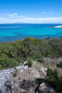 Karydi Sahili yakınlarındaki Sithonia kıyı şeridi, Chalkidiki, Orta Makedonya, Yunanistan