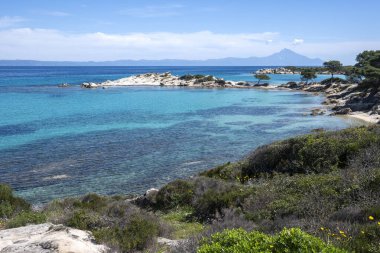 Karydi Sahili yakınlarındaki Sithonia kıyı şeridi, Chalkidiki, Orta Makedonya, Yunanistan