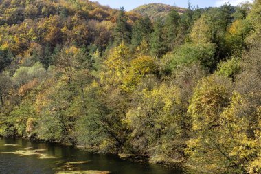 Pasarel rezervuarının şaşırtıcı sonbahar manzarası, Sofya şehir bölgesi, Bulgaristan