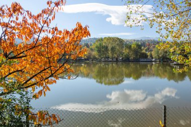 Pancharevo Gölü çevresindeki sonbahar manzarası, Sofya şehir bölgesi, Bulgaristan