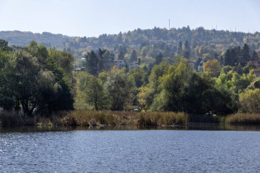 Pancharevo Gölü çevresindeki sonbahar manzarası, Sofya şehir bölgesi, Bulgaristan