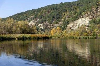 Pancharevo Gölü çevresindeki sonbahar manzarası, Sofya şehir bölgesi, Bulgaristan