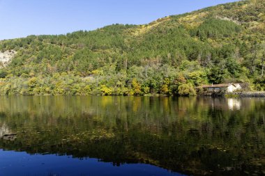 Pancharevo Gölü çevresindeki sonbahar manzarası, Sofya şehir bölgesi, Bulgaristan