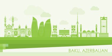 Bakü, Azerbaycan 'ın Yeşil Skyline panoraması - vektör illüstrasyonu