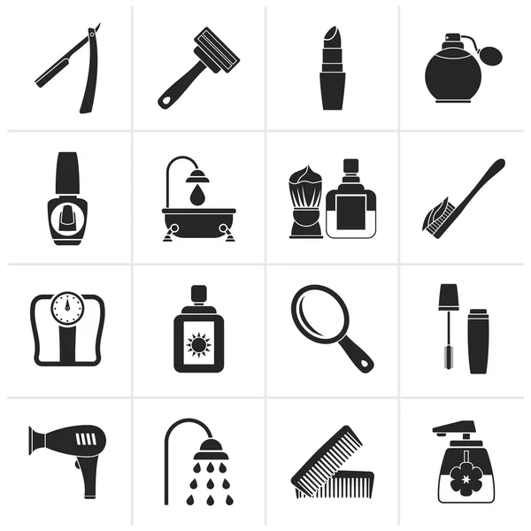 Black body care and cosmetics icons — Stock Vector