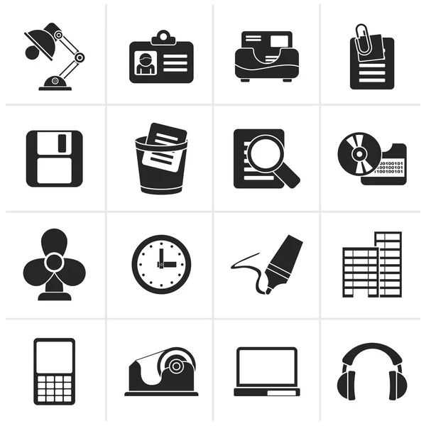 Black Office and business icons — Stock Vector