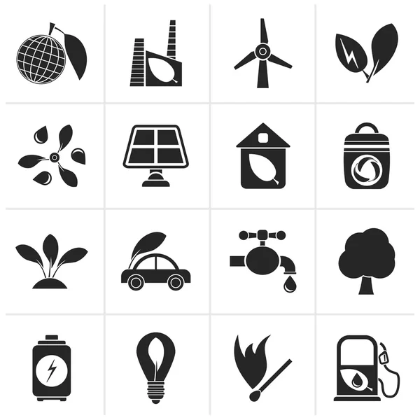 Чорний, зелений, навколишнє середовище та екологія іконки — стоковий вектор