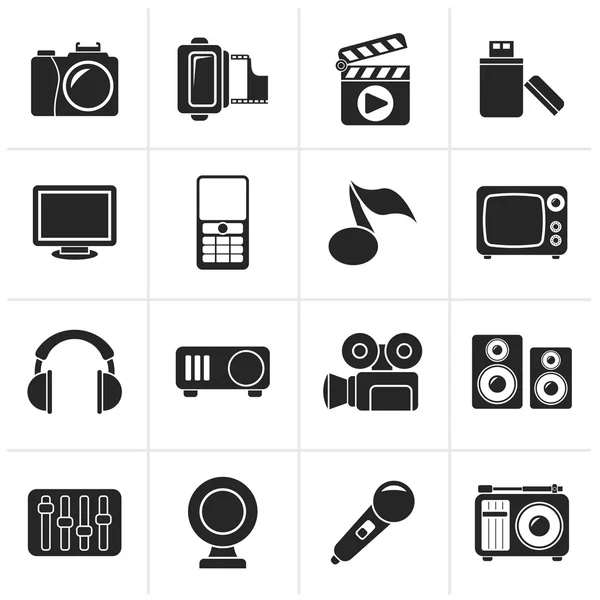 Black multimedia and technology icons — Stock Vector