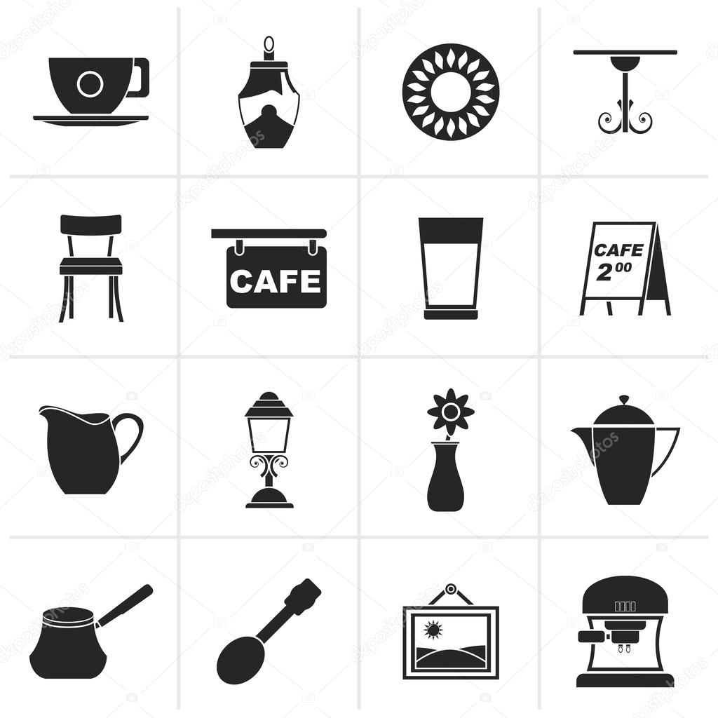 Black Cafe and coffeehouse icons