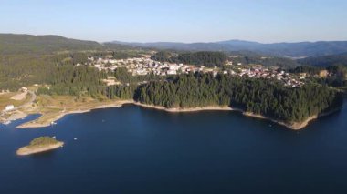 Aerial Summer view of Dospat Reservoir, Smolyan Region, Bulgaria
