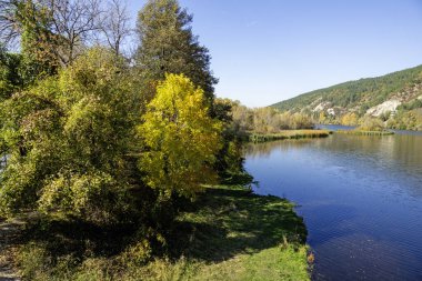 Pancharevo Gölü çevresindeki sonbahar manzarası, Sofya şehir bölgesi, Bulgaristan