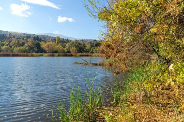 Pancharevo Gölü çevresindeki sonbahar manzarası, Sofya şehir bölgesi, Bulgaristan