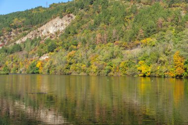 Pancharevo Gölü çevresindeki sonbahar manzarası, Sofya şehir bölgesi, Bulgaristan