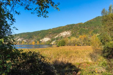 Pancharevo Gölü çevresindeki sonbahar manzarası, Sofya şehir bölgesi, Bulgaristan