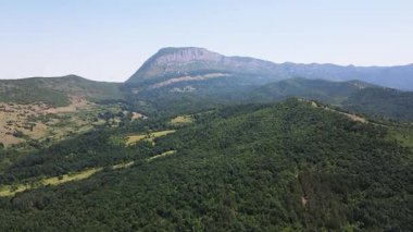 Turizm rotasının hava manzarası Balkan Dağları, Vratsa bölgesi, Bulgaristan 'daki Griffon akbabası