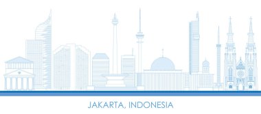Endonezya 'nın Cakarta şehrinin Skyline ana hatları - vektör illüstrasyonu