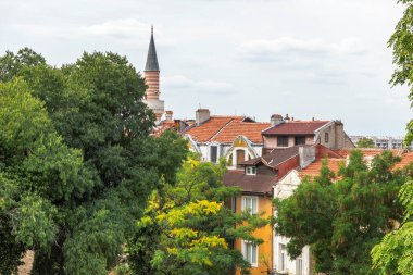 Typical street and houses at The old town of city of Plovdiv, Bulgaria