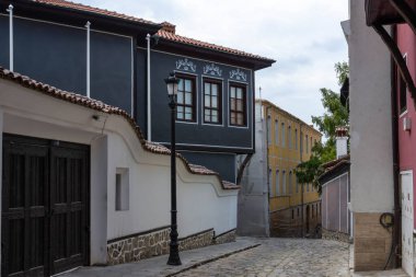 Typical street and houses at The old town of city of Plovdiv, Bulgaria