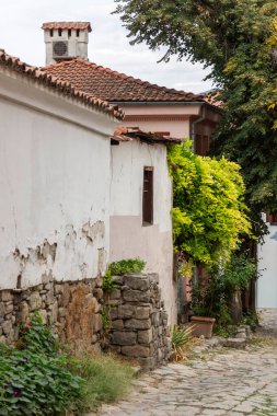 Typical street and houses at The old town of city of Plovdiv, Bulgaria