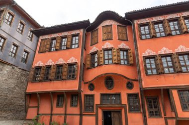 Typical street and houses at The old town of city of Plovdiv, Bulgaria